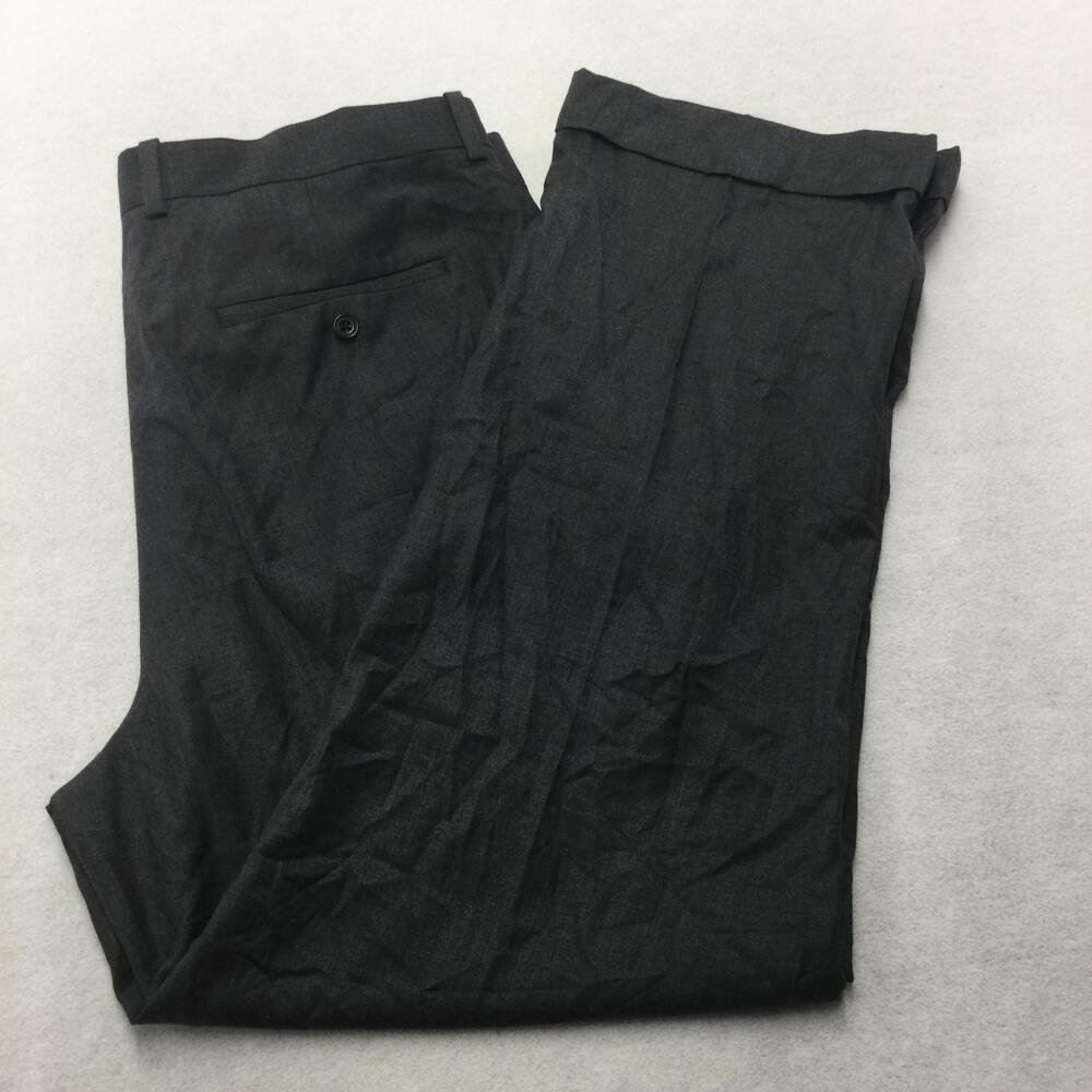 Perry Ellis Portfolio Pants Mens 36x30 Gray Classic Fit Pleated Dress Slacks